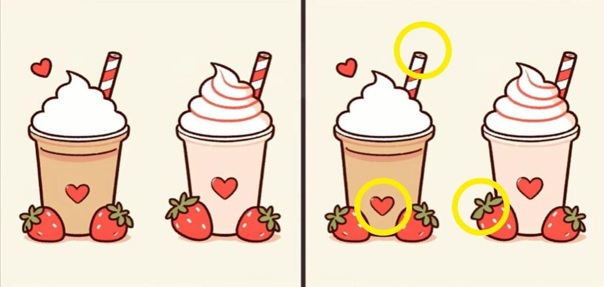 Jogo das diferenças: Encontre 3 erros entre as imagens do milkshake em 10 segundos