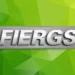 Logo da FIERGS com fundo verde geométrico.