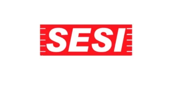 Logo do SESI, destacando o nome em branco sobre um fundo vermelho.