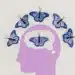 Ilustração de borboletas saindo de uma cabeça em um conceito simbólico de "brain dump"