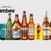 Logo e garrafas de diferentes marcas da Ambev, incluindo Michelob Ultra, Beck's, Budweiser, Brahma, entre outras.