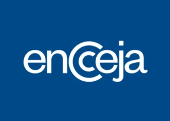 Logo oficial do Encceja em fundo azul.
