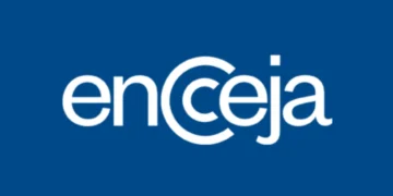 Logo oficial do Encceja em fundo azul.