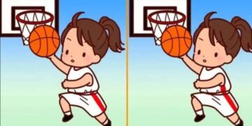 Desafio de raciocínio lógico com uma jogadora de basquete, onde o objetivo é encontrar as diferenças entre as duas imagens de uma jogada.