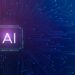 Ilustração de inteligência artificial com letras “AI” e rosto robótico