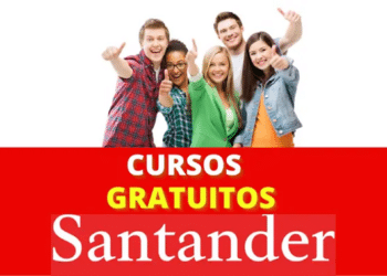 Grupo de jovens sorrindo com os polegares para cima e texto 'Cursos Gratuitos Santander' na parte inferior