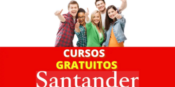 Grupo de jovens sorrindo com os polegares para cima e texto 'Cursos Gratuitos Santander' na parte inferior