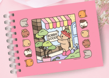 Capa de livro para colorir da Bobbie Goods com ilustração fofa e tons pastéis.