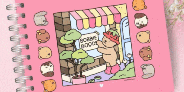 Capa de livro para colorir da Bobbie Goods com ilustração fofa e tons pastéis.