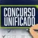 Ilustração de mão marcando opções com texto Concurso Unificado