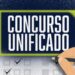 Imagem destacando a palavra 'Concurso Unificado' com uma mão desenhando em um quadro. A imagem usa cores vibrantes e é ideal para promover concursos públicos integrados.