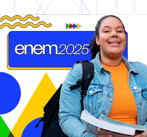 Estudante sorridente com mochila e livros, simbolizando o Enem 2025.