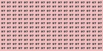 Teste de QI com vários números 97 em fundo rosa, com um número 67 oculto entre eles.