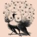 Teste de QI com desenho artístico em preto e branco de um pavão com penas que formam rostos humanos ocultos.