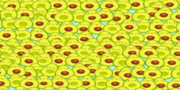 Desafio lógico com uma imagem ilustrativa de vários abacates desenhados, sendo que um deles tem o caroço em formato de coração