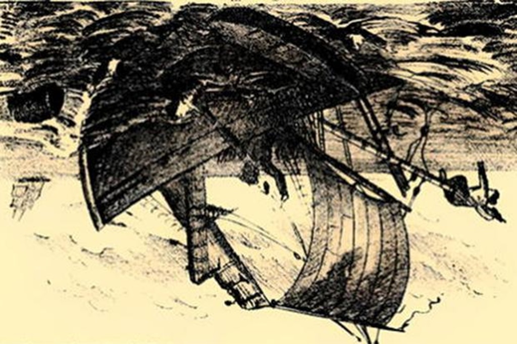 Solução do desafio lógico com uma ilustração de um barco à deriva em meio ao mar, com o rosto de um capitão camuflado entre as velas e o casco como parte de um desafio visual.