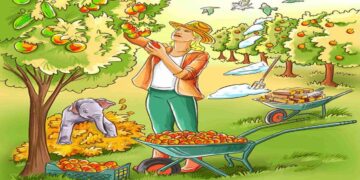 Teste de QI com uma cena de colheita com elementos inusitados e erros escondidos