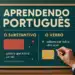 Imagem ilustrativa explicando a diferença entre substantivo e verbo na língua portuguesa.