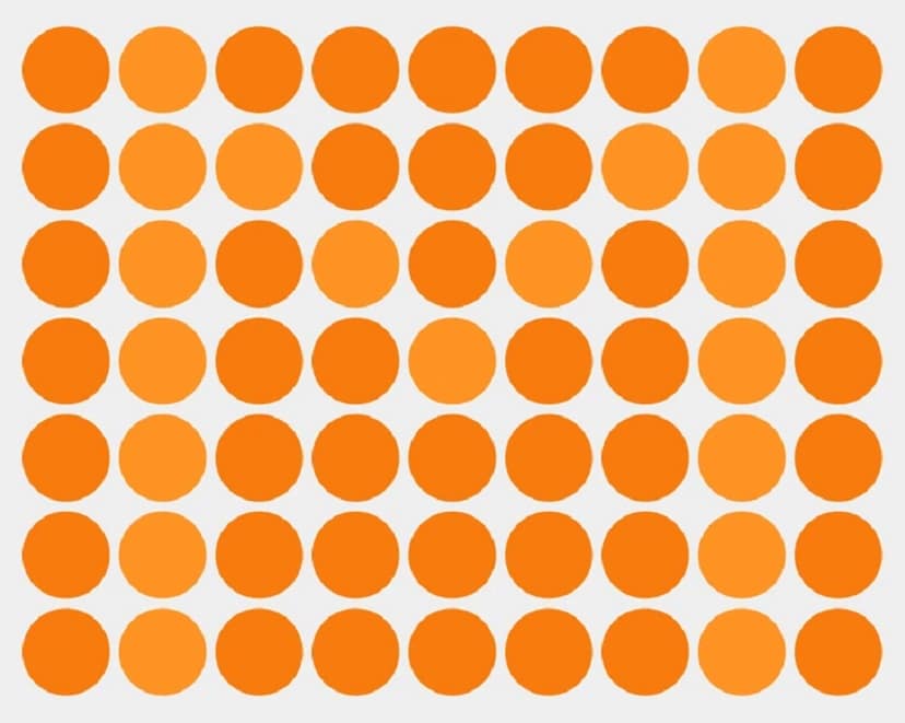 Desafio lógico com círculos laranja dispostos em padrão de grade, com variações sutis de tonalidade