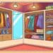Desafio visual de um closet bem iluminado, com roupas organizadas, prateleiras de roupas dobradas, sapatos e bolsas, e um espelho ao centro.