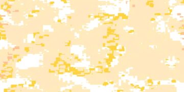 Desafio visual com uma ilustração com a letra j camuflada em fundo amarelo pixelado