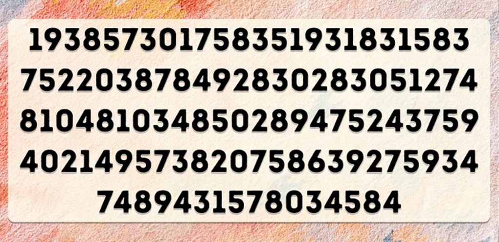 Teste visual com uma sequência de números para teste visual de atenção com número 6 escondido