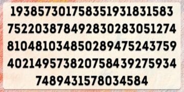 Teste visual com uma sequência de números para teste visual de atenção com número 6 escondido