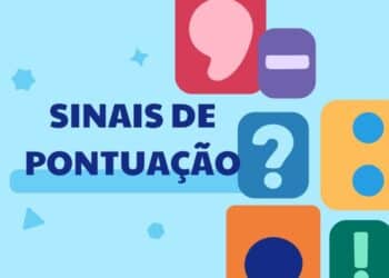 Sinais de pontuação ilustrados: vírgula, ponto de interrogação, dois pontos, ponto final e ponto de exclamação.