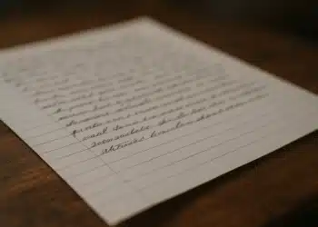 Página manuscrita com letras cursivas em papel representando uma redação perfeita.