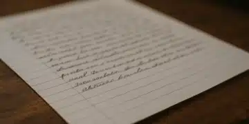Página manuscrita com letras cursivas em papel representando uma redação perfeita.