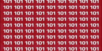 Desafio lógico com vários números 101 em fundo vermelho.
