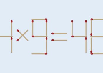 Desafio lógico com uma equação formada por palitos de fósforo mostrando 4 x 9 = 46