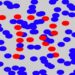 Desafio visual com uma imagem ilustrando a difusão de partículas em gases com pontos azuis e vermelhos distribuídos.