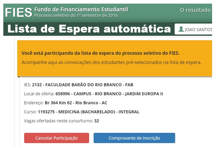 Resultado da lista de espera automática do FIES.