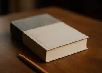 Um livro de filosofia e um lápis em uma mesa, simbolizando o início dos estudos e a jornada do conhecimento.