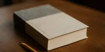 Um livro de filosofia e um lápis em uma mesa, simbolizando o início dos estudos e a jornada do conhecimento.