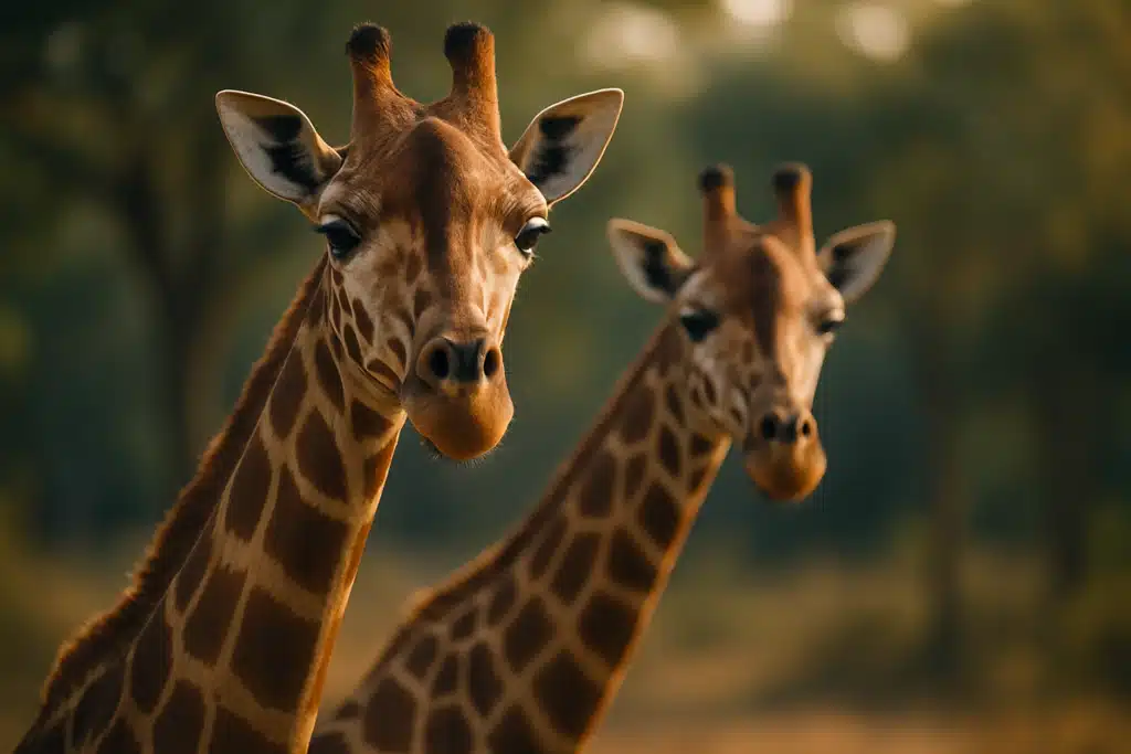 Girafas em um cenário natural, destacando seus longos pescoços e altura impressionante, referindo-se ao coletivo de girafas.