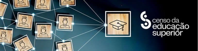 Representação visual do Censo da Educação Superior com ícones de formandos conectados