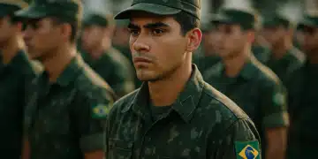 Jovem soldado brasileiro durante cerimônia de alistamento militar.