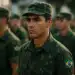 Jovem soldado brasileiro durante cerimônia de alistamento militar.