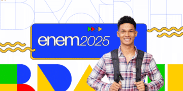 Imagem com jovem estudante sorrindo, destacando o ENEM 2025, com foco em Ciências da Natureza, como calorimetria, circuitos elétricos e consumo de energia elétrica.