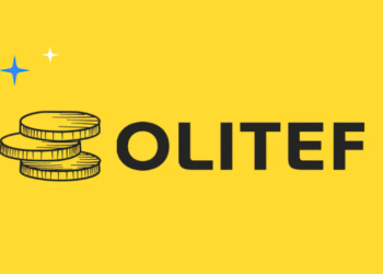 Logo da OLITEF em preto sobre fundo amarelo, com o desenho de moedas à esquerda, representando a Olimpíada do Tesouro Direto de Educação Financeira.