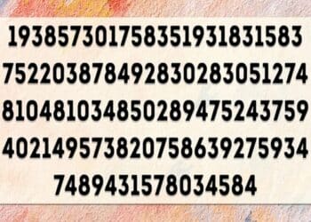 Teste visual com uma imagem mostrando uma longa sequência de números pretos sobre fundo claro com textura colorida em tons quentes