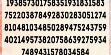 Teste visual com uma imagem mostrando uma longa sequência de números pretos sobre fundo claro com textura colorida em tons quentes