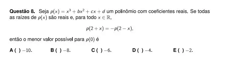 Questão 8 sobre polinômios e simetria.