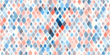 Teste de QI com um padrão abstrato com formas geométricas em tons de azul, coral e branco