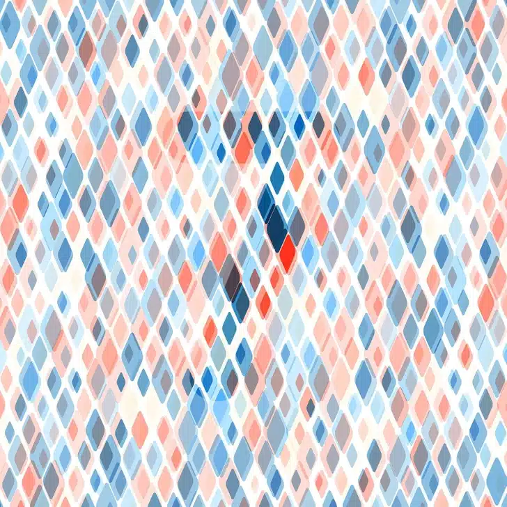 Descubra qual é o número nesta ilusão de ótica com losangos coloridos. Teste de QI com um padrão abstrato com formas geométricas em tons de azul, coral e branco