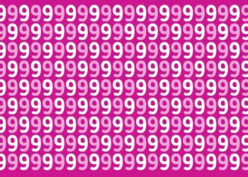 Teste visual com um fundo colorido rosa com números 9 repetidos em tons variados de rosa e branco