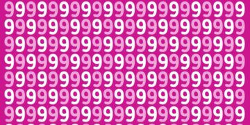Teste visual com um fundo colorido rosa com números 9 repetidos em tons variados de rosa e branco