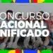 Grupo de cinco jovens sentados sorrindo, ao fundo texto Concurso Nacional Unificado.